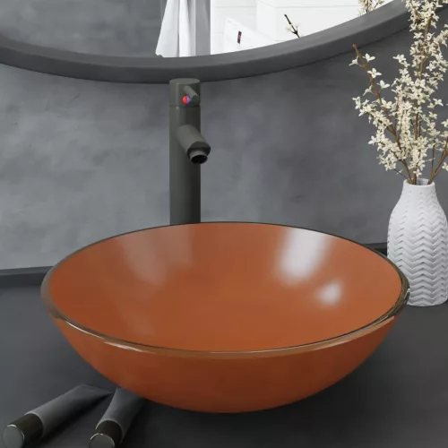 vidaXL edzett üveg mosdókagyló csapteleppel és leeresztőszeleppel