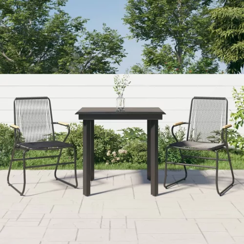 vidaXL 3 részes fekete PVC rattan kerti étkezőgarnitúra