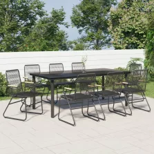 vidaXL 9 részes fekete PVC rattan kerti étkezőgarnitúra