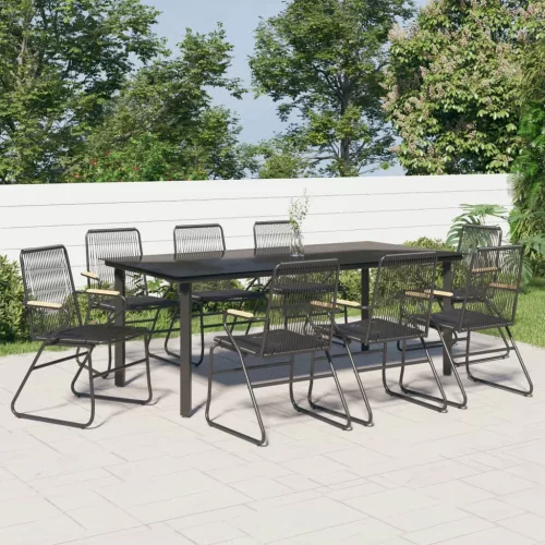 vidaXL 9 részes fekete PVC rattan kerti étkezőgarnitúra