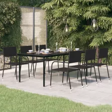   vidaXL fekete acél és üveg kerti étkezőasztal 200 x 100 x 74 cm