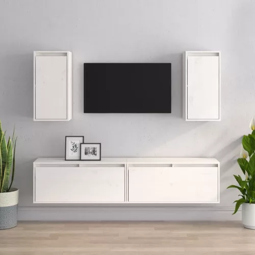 vidaXL 4 darab fehér tömör fenyőfa TV-szekrény
