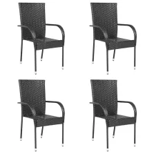 vidaXL 4 db fekete rakásolható polyrattan kültéri szék