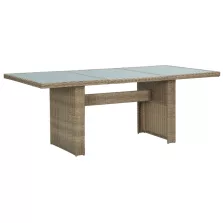   vidaXL barna üveg és polyrattan kerti étkezőasztal 200 x 100 x 74 cm