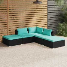   vidaXL 5 részes fekete polyrattan kerti ülőgarnitúra párnákkal
