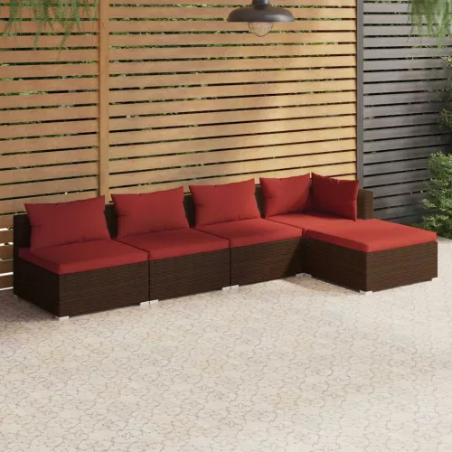 vidaXL 5 részes barna polyrattan kerti ülőgarnitúra párnákkal