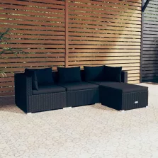   vidaXL 4 részes fekete polyrattan kerti ülőgarnitúra párnákkal