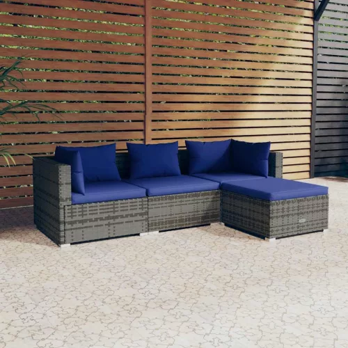 vidaXL 4 részes szürke polyrattan kerti ülőgarnitúra párnákkal