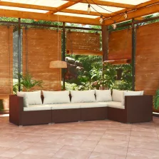   vidaXL 5 részes barna polyrattan kerti bútorszett párnákkal