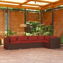  vidaXL 5 részes barna polyrattan kerti ülőgarnitúra párnákkal