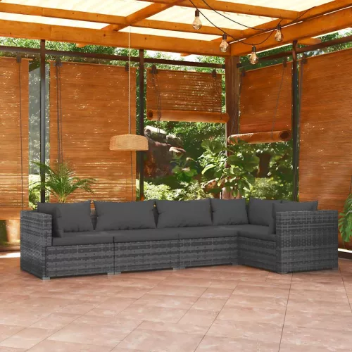 vidaXL 5 részes szürke polyrattan kerti ülőgarnitúra párnákkal