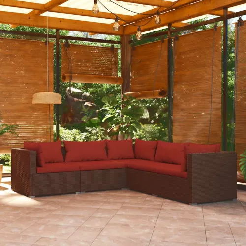 vidaXL 5 részes barna polyrattan kerti ülőgarnitúra párnákkal