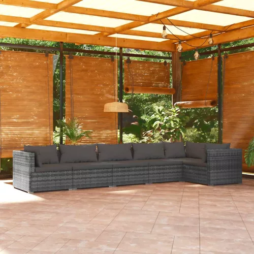 vidaXL 6 részes szürke polyrattan kerti ülőgarnitúra párnákkal