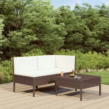   vidaXL 3 részes barna polyrattan kerti ülőgarnitúra párnákkal