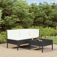   vidaXL 3 részes fekete polyrattan kerti ülőgarnitúra párnákkal