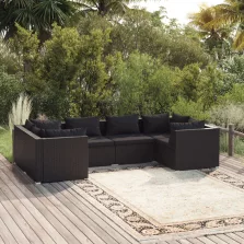  vidaXL 6 részes fekete polyrattan kerti ülőgarnitúra párnákkal