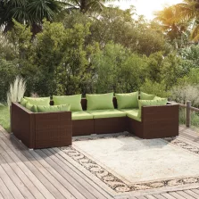   vidaXL 6 részes barna polyrattan kerti ülőgarnitúra párnákkal