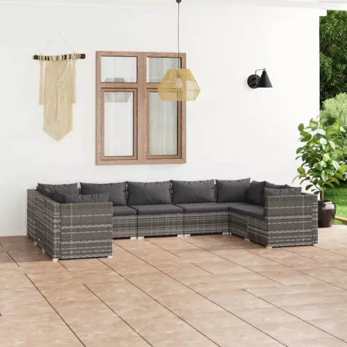 vidaXL 9 részes szürke polyrattan kerti ülőgarnitúra párnákkal