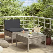   vidaXL 2-részes szürke polyrattan kerti bútorszett párnákkal
