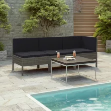   vidaXL 3 részes szürke polyrattan kerti ülőgarnitúra párnákkal