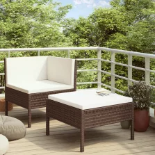   vidaXL 2 részes barna polyrattan kerti bútorszett párnákkal