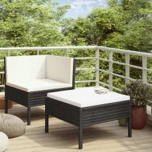   vidaXL 2 részes fekete polyrattan kerti bútorszett párnákkal