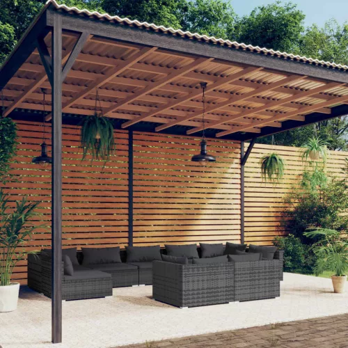 vidaXL 9 részes szürke polyrattan kerti ülőgarnitúra párnákkal