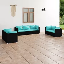   vidaXL 7 részes fekete polyrattan kerti ülőgarnitúra párnákkal
