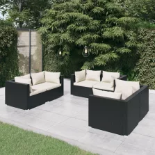   vidaXL 6 részes fekete polyrattan kerti ülőgarnitúra párnákkal