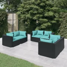   vidaXL 6 részes fekete polyrattan kerti ülőgarnitúra párnákkal