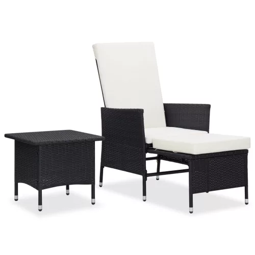 vidaXL 2 részes fekete polyrattan kerti bútorszett párnákkal