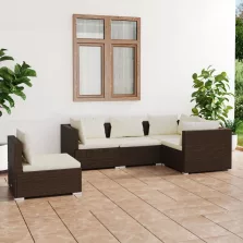   vidaXL 5 részes barna polyrattan kerti bútorszett párnákkal