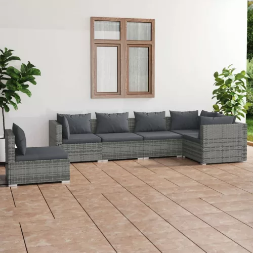 vidaXL 6 részes szürke polyrattan kerti ülőgarnitúra párnákkal