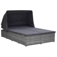   vidaXL kétszemélyes szürke polyrattan napozóágy párnával