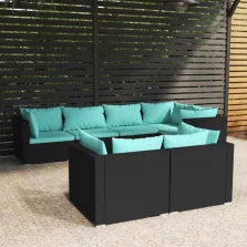   vidaXL 7 részes fekete polyrattan kerti ülőgarnitúra párnákkal