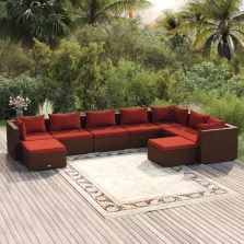   vidaXL 9 részes barna polyrattan kerti ülőgarnitúra párnákkal