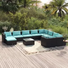   vidaXL 11 részes fekete polyrattan kerti ülőgarnitúra párnákkal