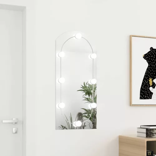 vidaXL ívelt üvegtükör LED-lámpákkal 90 x 45 cm