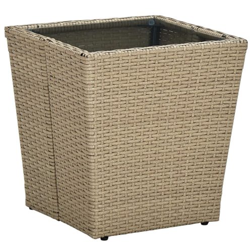 vidaXL bézs polyrattan és edzett üveg dohányzóasztal 41,5x41,5x44 cm