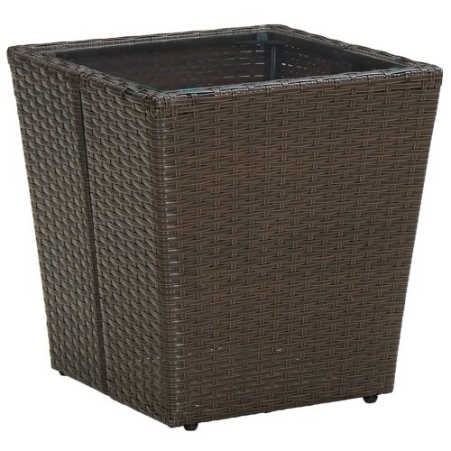 vidaXL barna polyrattan és edzett üveg dohányzóasztal 41,5x41,5x44 cm