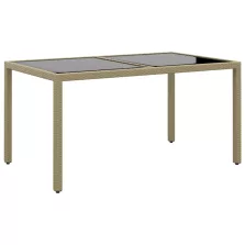   vidaXL bézs polyrattan és edzett üveg kerti asztal 150 x 90 x 75 cm