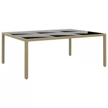   vidaXL bézs polyrattan és edzett üveg kerti asztal 200 x 150 x 75 cm