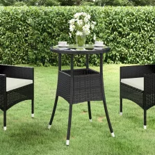   vidaXL fekete polyrattan és edzett üveg kerti asztal Ø60 x 75 cm