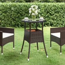   vidaXL barna polyrattan és edzett üveg kerti asztal Ø60 x 75 cm