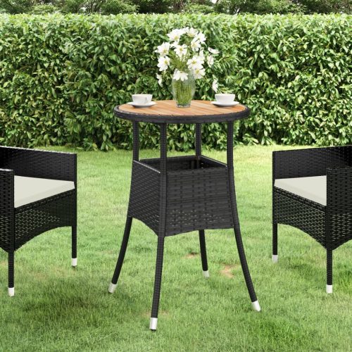 vidaXL fekete akácfa és polyrattan kerti asztal Ø60 x 75 cm