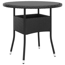   vidaXL fekete polyrattan és edzett üveg kerti asztal Ø 80 x 75 cm