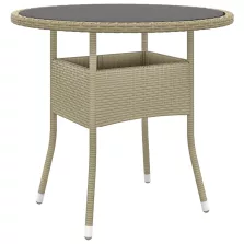   vidaXL bézs polyrattan és edzett üveg kerti asztal Ø80 x 75 cm