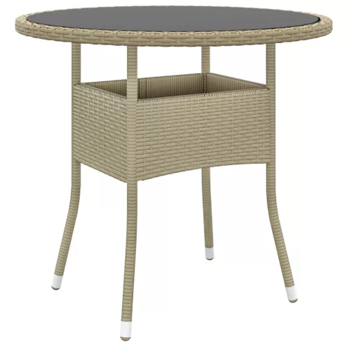 vidaXL bézs polyrattan és edzett üveg kerti asztal Ø80 x 75 cm