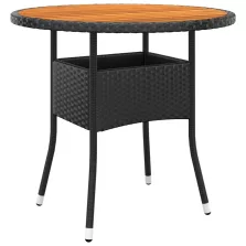   vidaXL fekete akácfa és polyrattan kerti asztal Ø80 x 75 cm