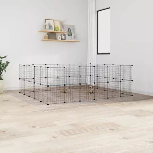 vidaXL 44 paneles fekete acél kisállatketrec ajtóval 35 x 35 cm